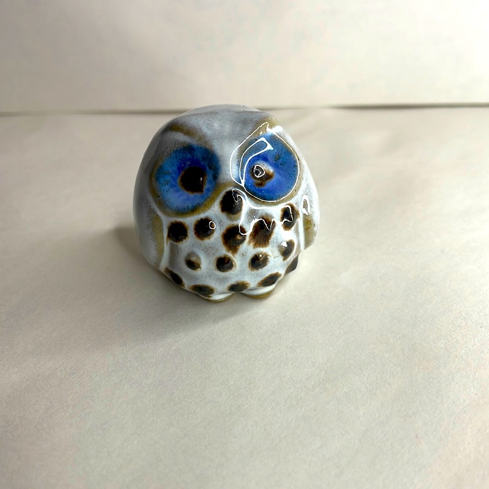 Vintage miniature pottery painted Blue Owl